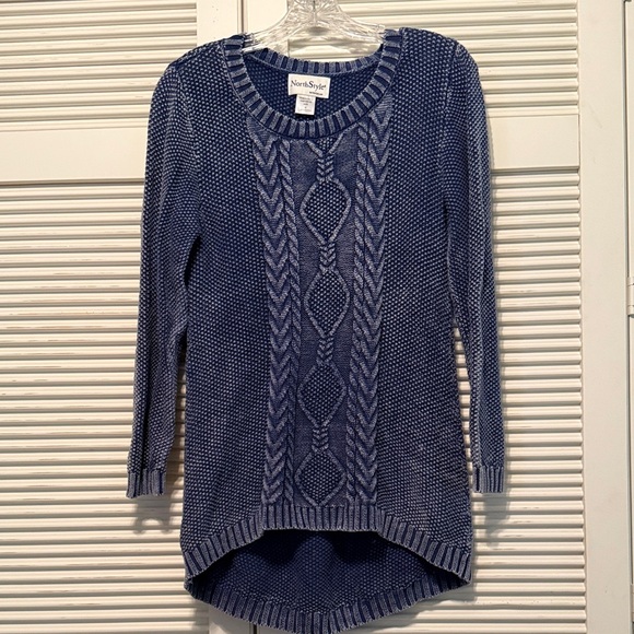 NorthStyle Sweaters - NORTHSTYLE Hi-Low Denim Blue Cable Knit Sweater
